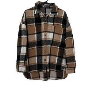 Shein Shacket Brown and Black Plaid Size Small